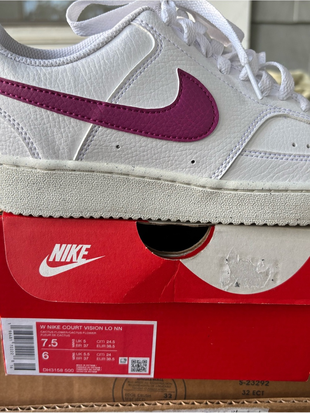 Nike Women’s Court Vision Lo — White with Magenta Swoosh